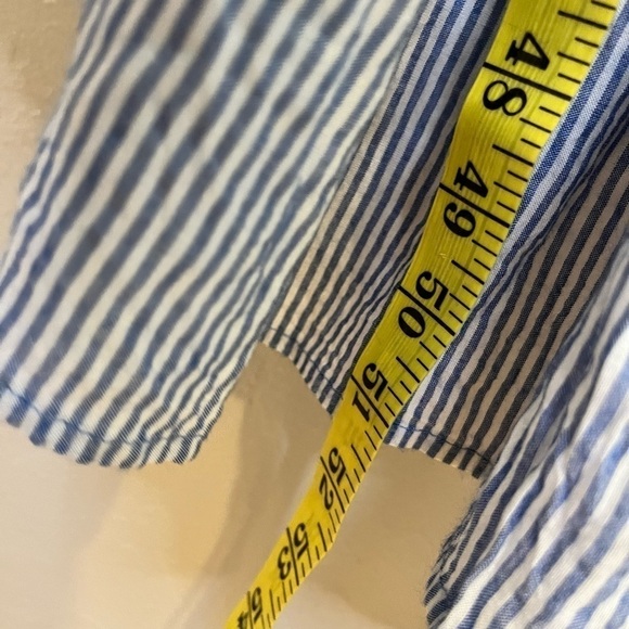 SANS SOUCI High Low Ruffled off shoulder Maxi Dress Blue White Stripe m - Picture 7 of 9